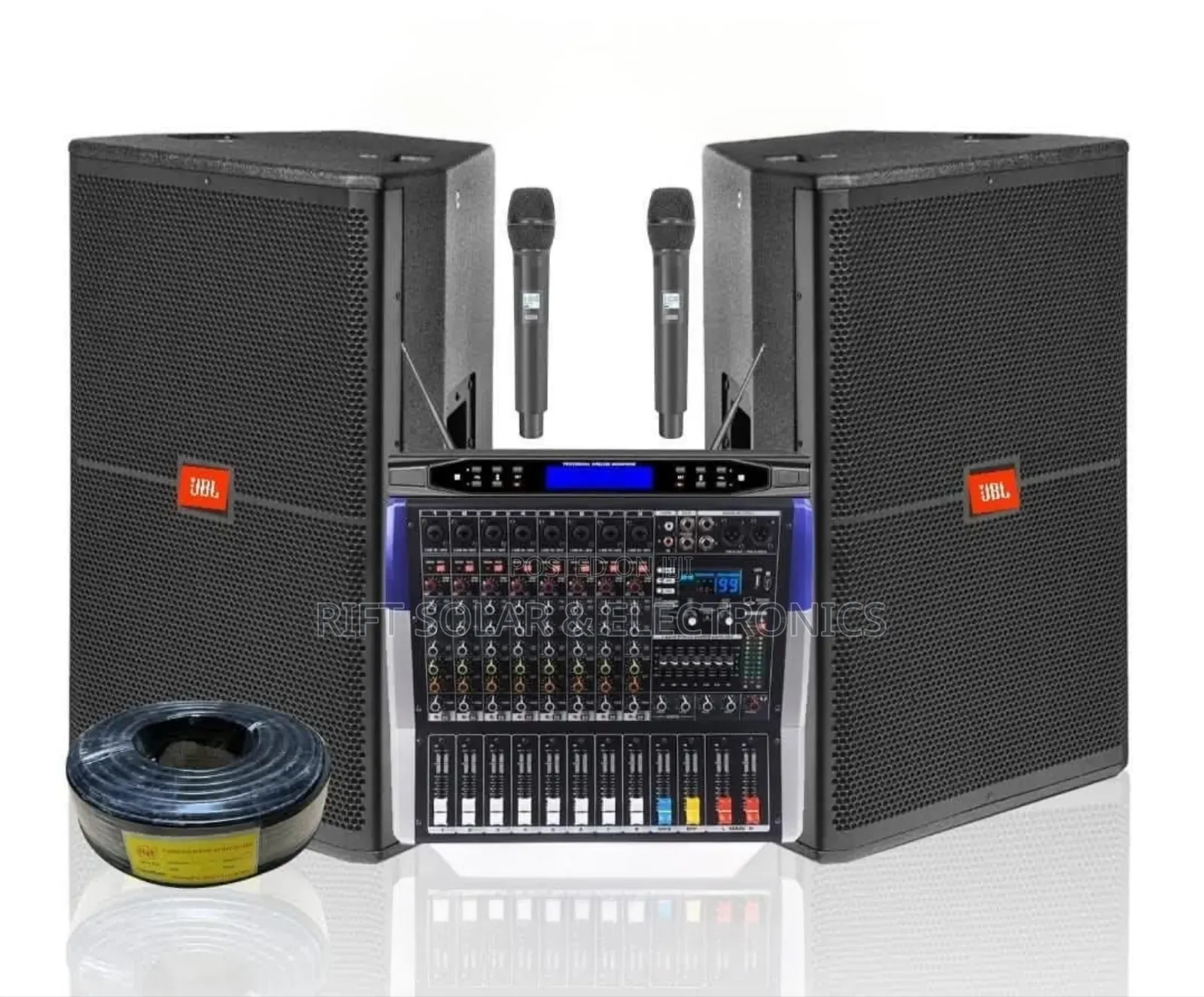 8 Channels Pro Powered Mixer -(2)15" JBL Speakers - 150m Wireless Mic