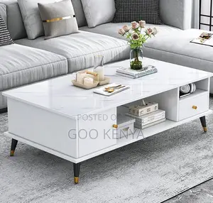Home Table; Dual-Use Storage Coffee Table With Marble Top