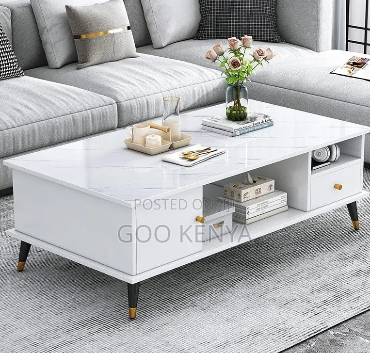 Home Table; Dual-Use Storage Coffee Table With Marble Top