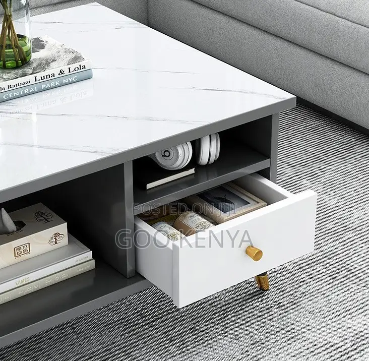 Home Table; Dual-Use Storage Coffee Table With Marble Top