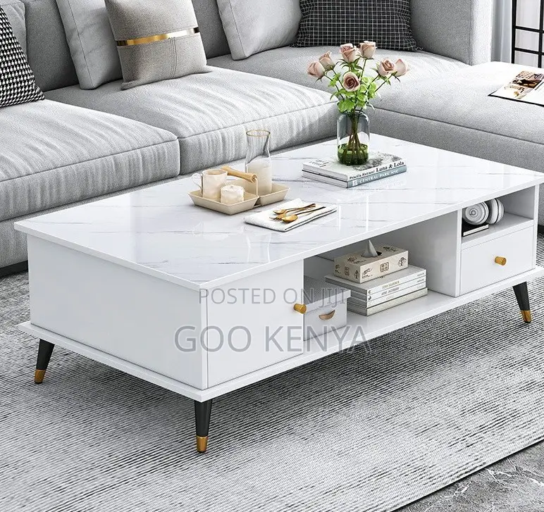 Home Table; Dual-Use Storage Coffee Table With Marble Top