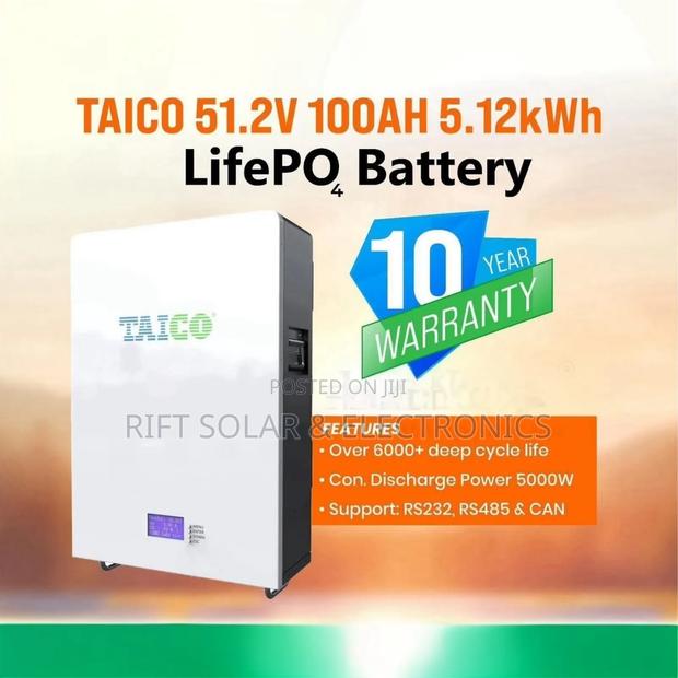 Taico 5.12kwh 100a 51.2v Lifepo4 Lithium Battery 10 Years Warranty