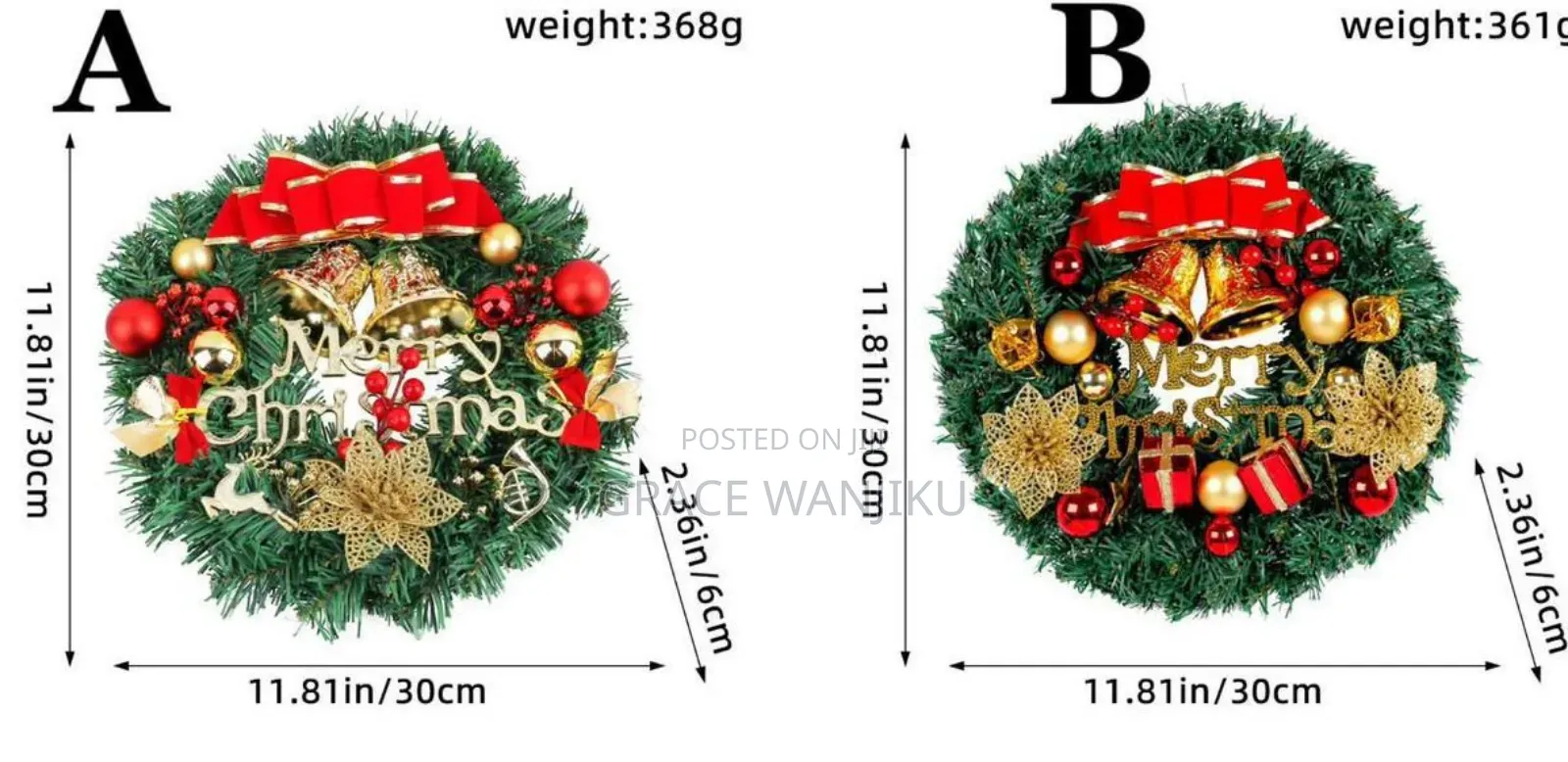 30cm Cypress Front Door Christmas Wreath With Christmas Pine Cone