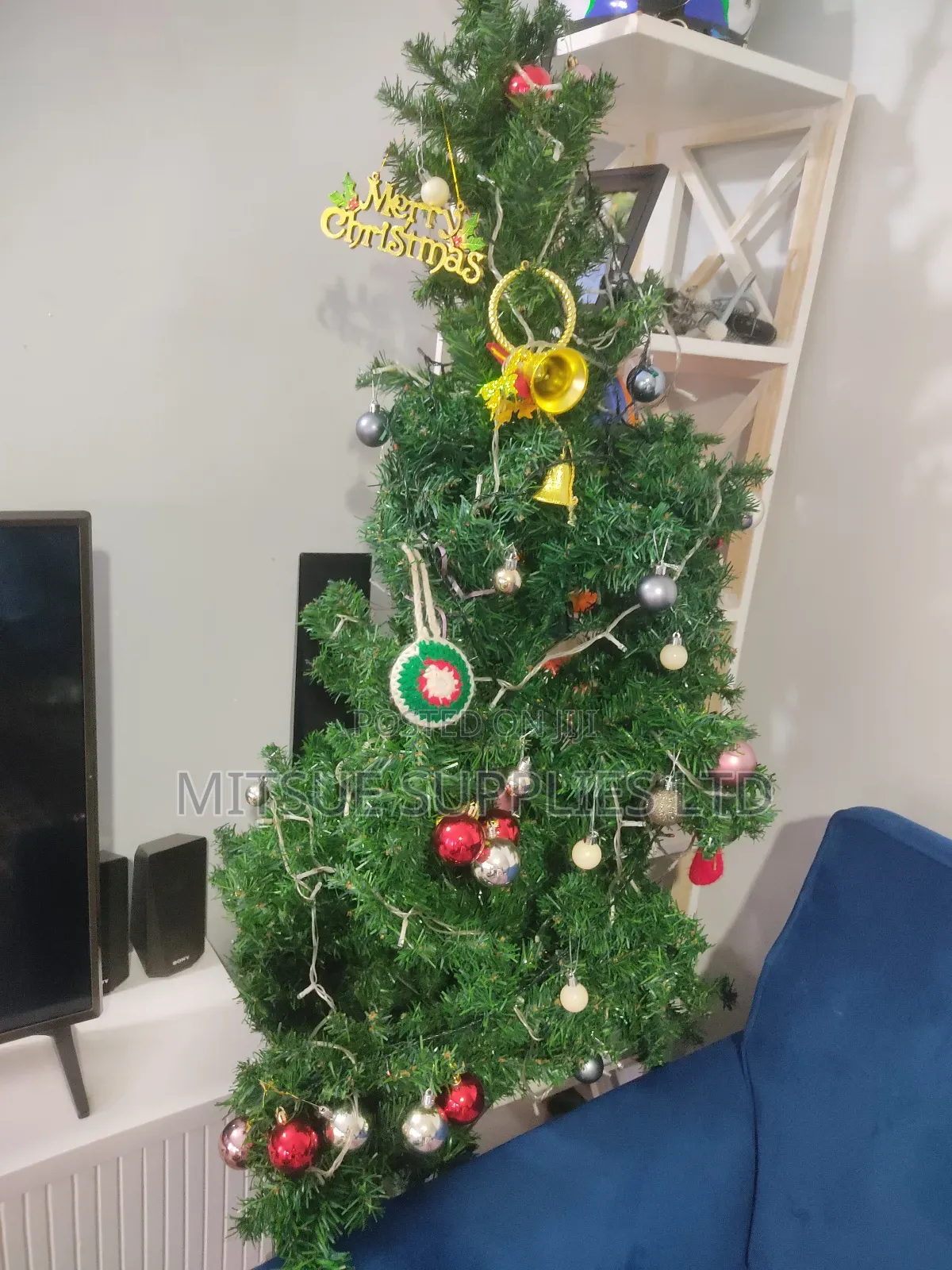 Office/Reception/Home Xmas Tree W/3 Long Lights And Full Decorations