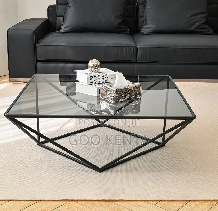 Home Table; Modern Black Glass Square Coffee Table for Living Room