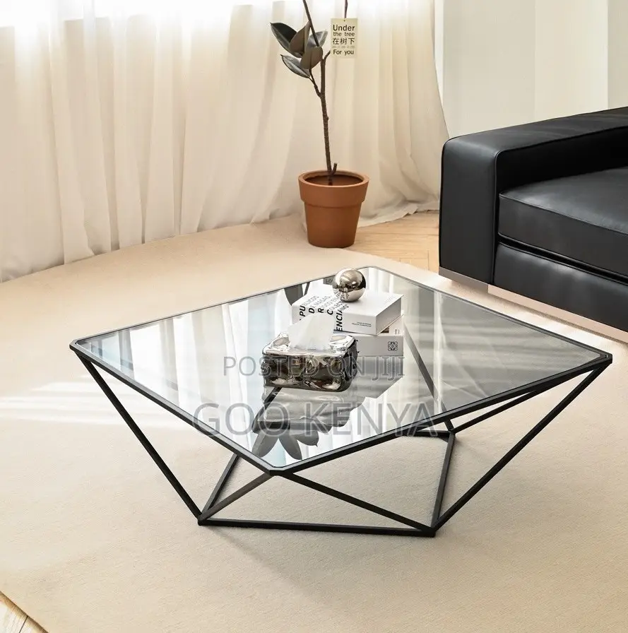 Home Table; Modern Black Glass Square Coffee Table for Living Room