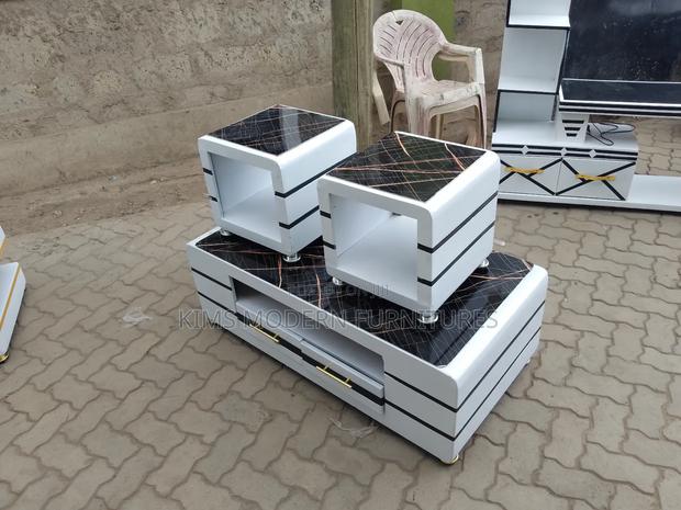 Table White Marble Top Black With 2 Stools - main view