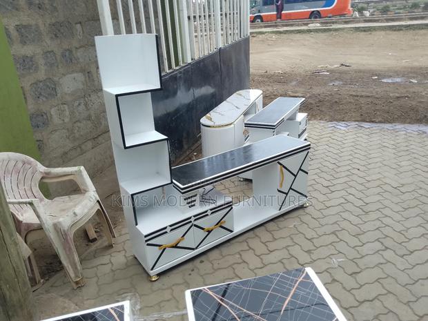 Tv Stand White With Side Shelves Black Accents - main view