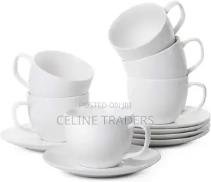 Set of 6 Luminarc Tempered Glass Cups With Saucers