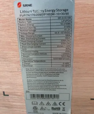 SRNE 16kwh - 51.2v (315Ah ) Lithium Lifepo4 Battery 6000 Cycle
