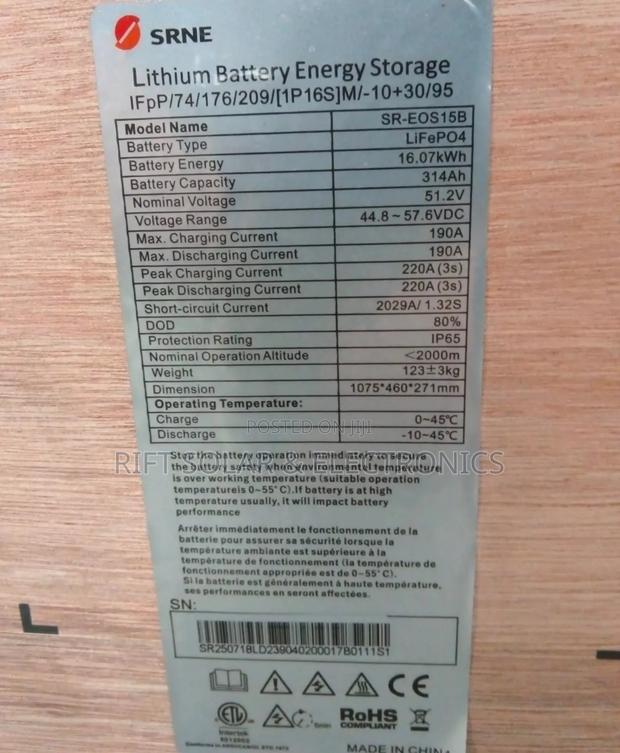 Srne 16kwh - 51.2v Heavy Duty Lithium Ion Lifepo4 Battery 8000 Cycle - thumbnail 2