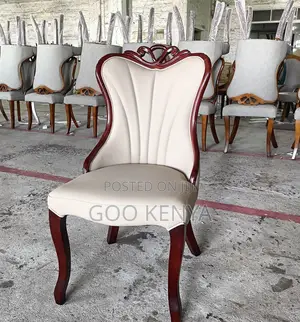 Home Chair; High Back Carved Leather Dining Chair With Wood Legs