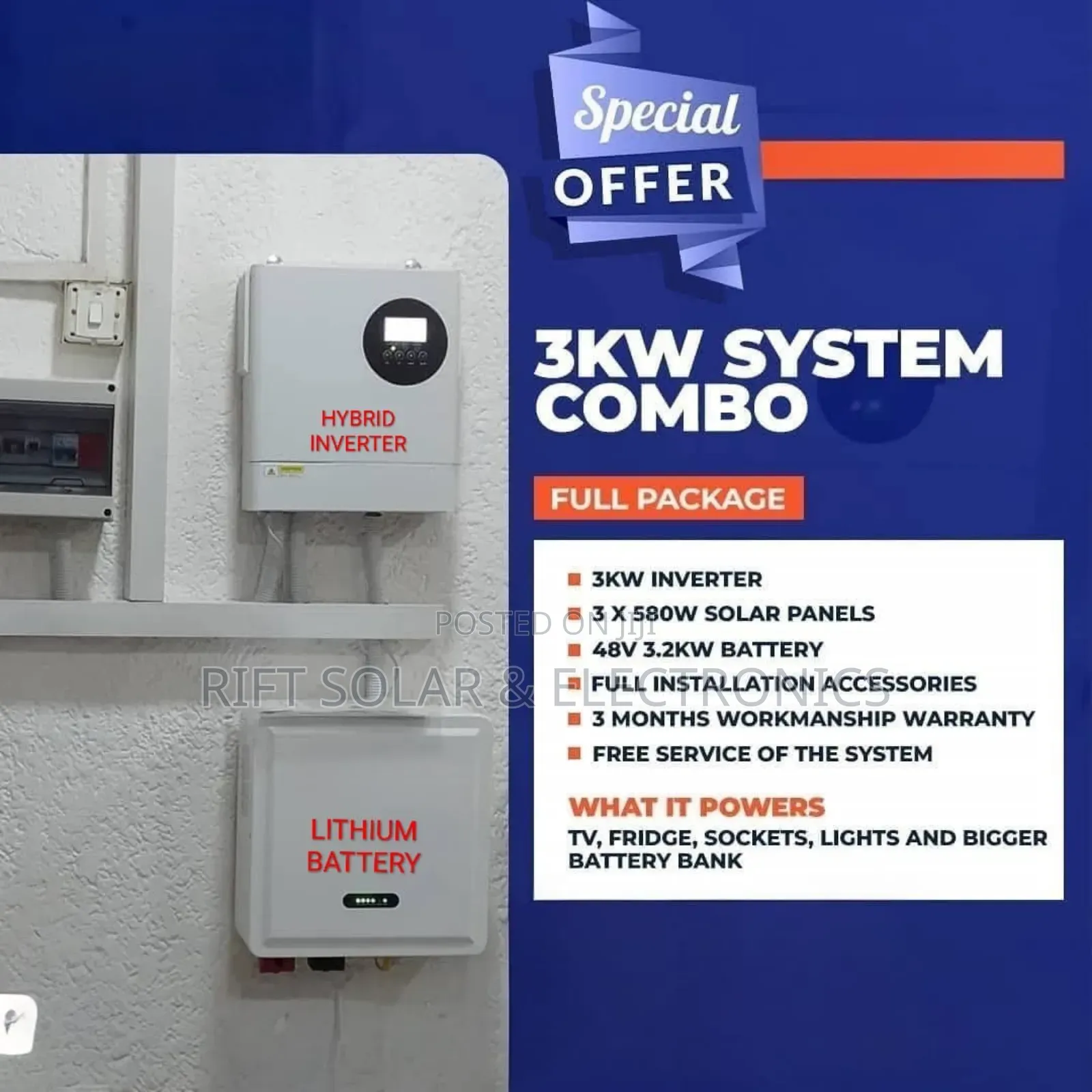 3.3 Kva Hybrid Inverter - 2.56kwh Lithium Battery - (3)580w Solar Kit