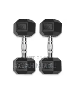 10kg Black Rubber Hexagonal Dumbbells Pair
