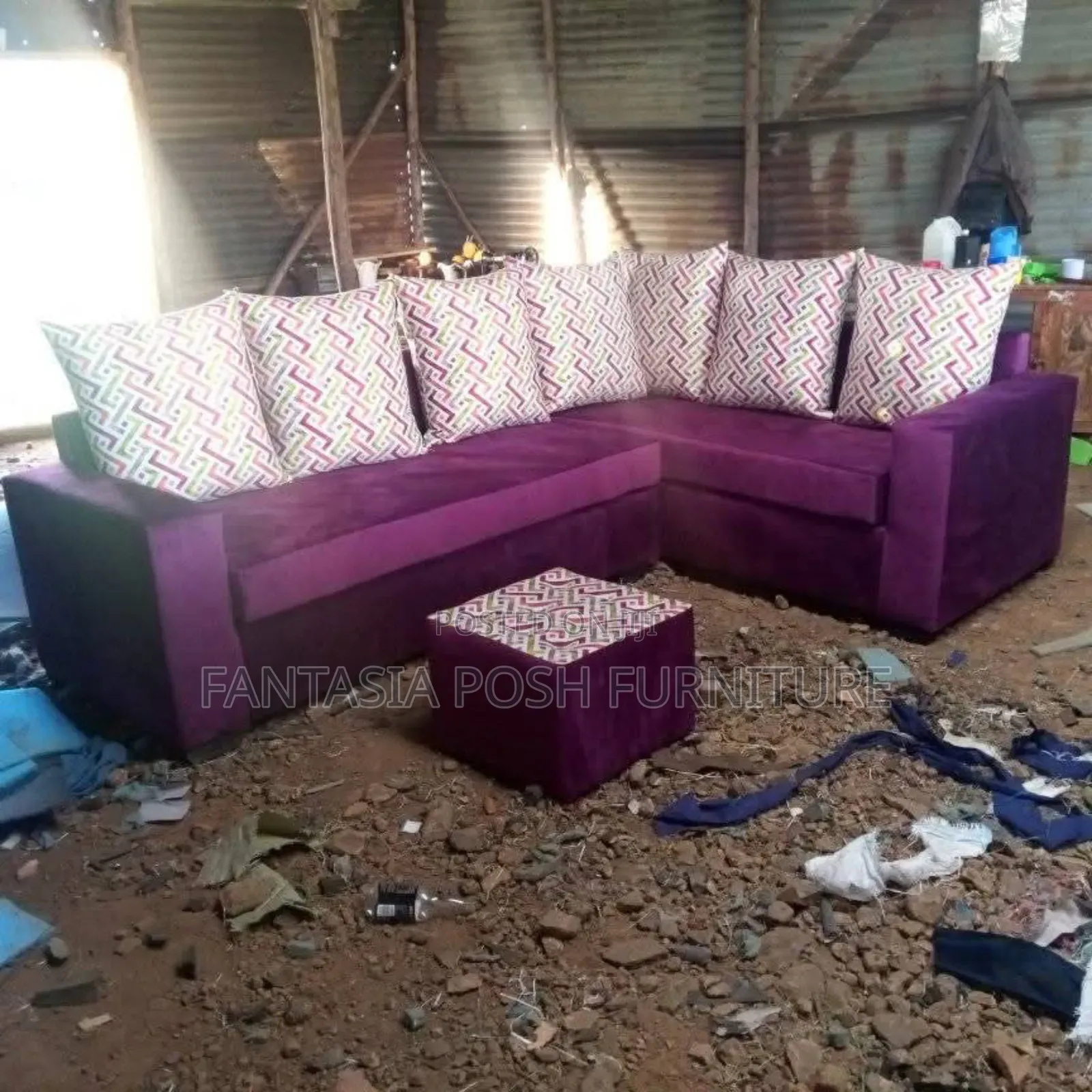 5 Seater Purple L-Shaped Sofa - Payment on Delivery