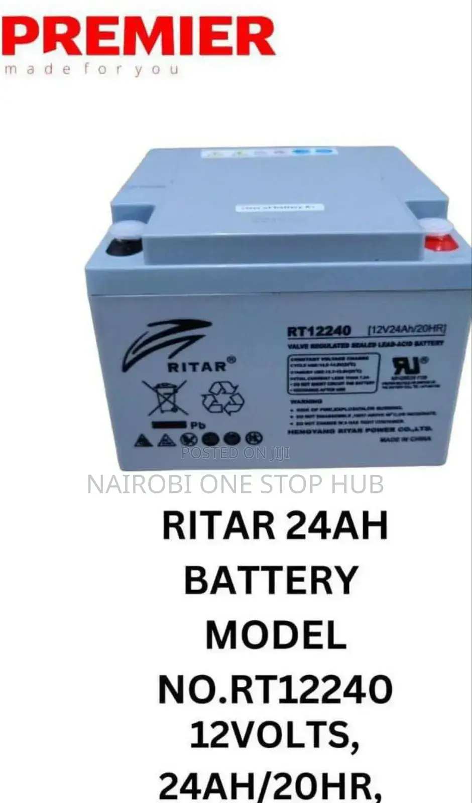 Ritar Rt12240 12v 24ah Sealed Lead-Acid Battery