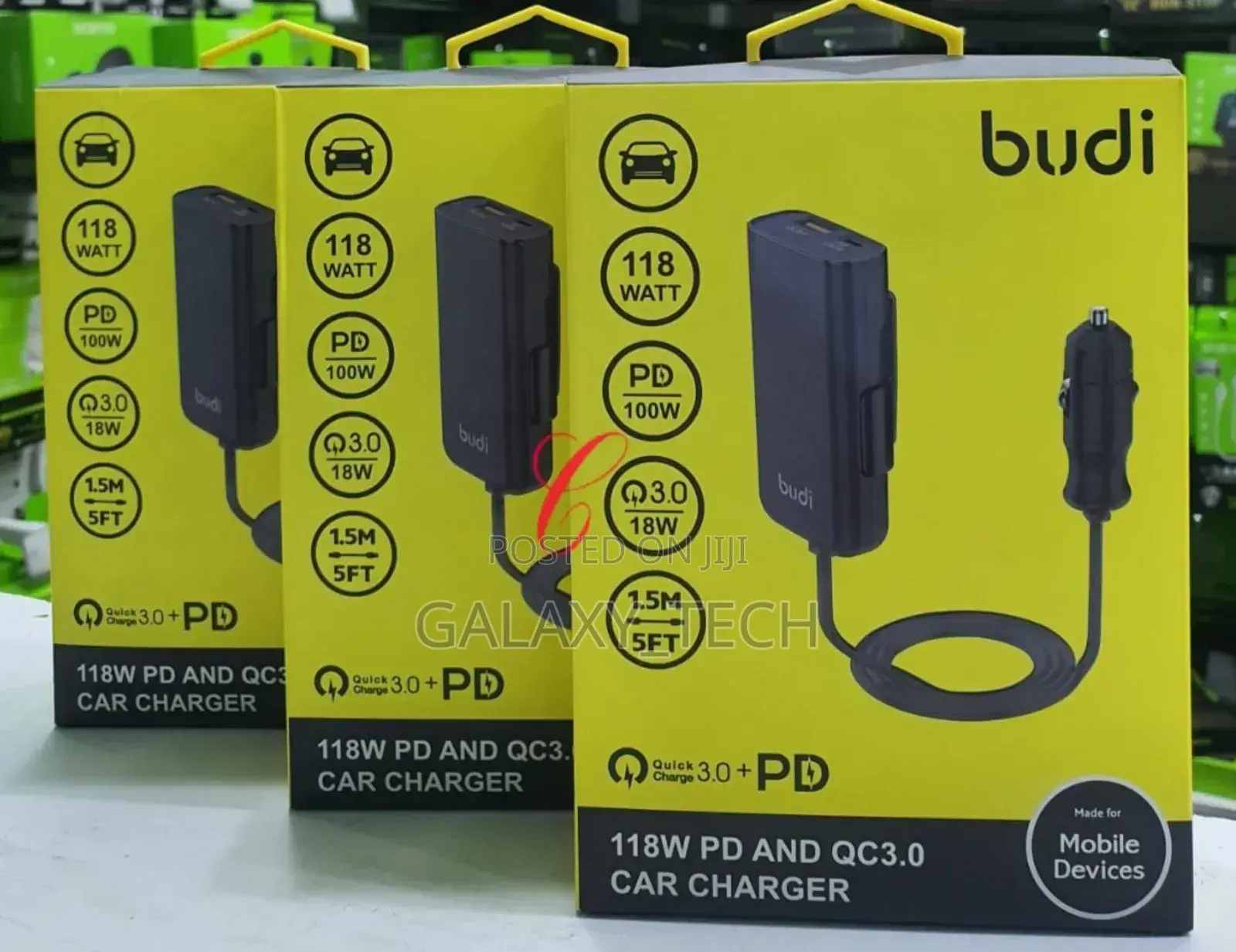 Budi Car Chargers 1.5m Cable Cc069b *118w* Pd and Qc3.0