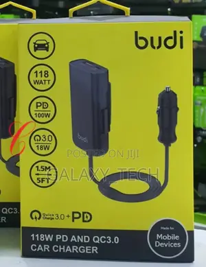 Budi Car Chargers 1.5m Cable Cc069b *118w* Pd and Qc3.0