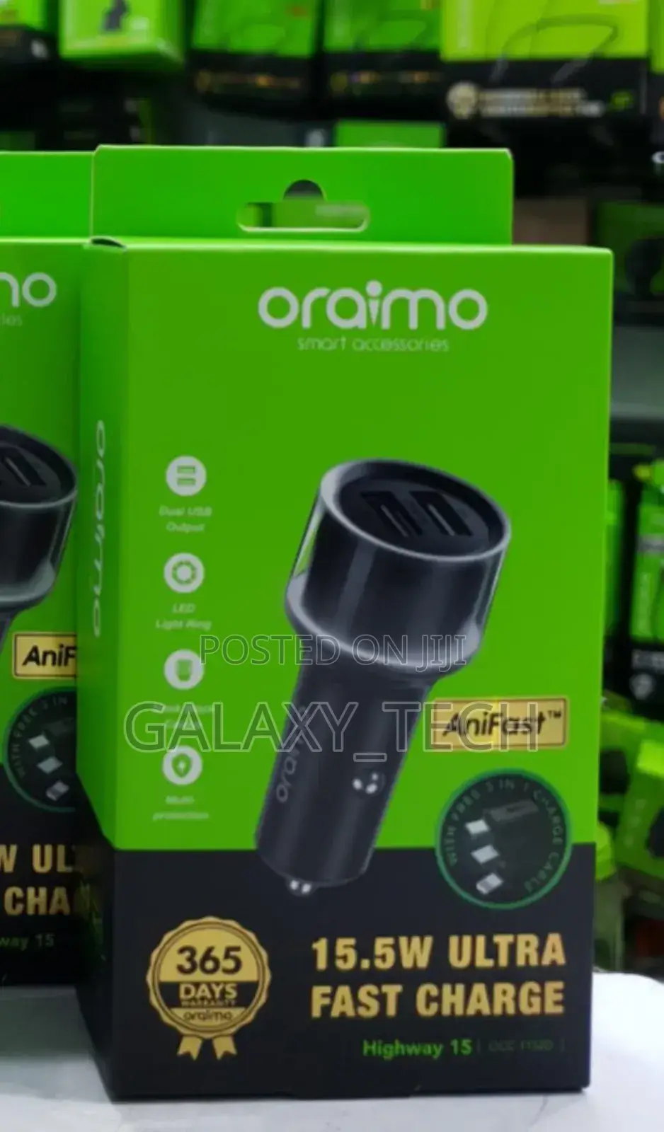 Oraimo Car Charger X93 *15.5w* *With 3-in-1 Cable* Led Light