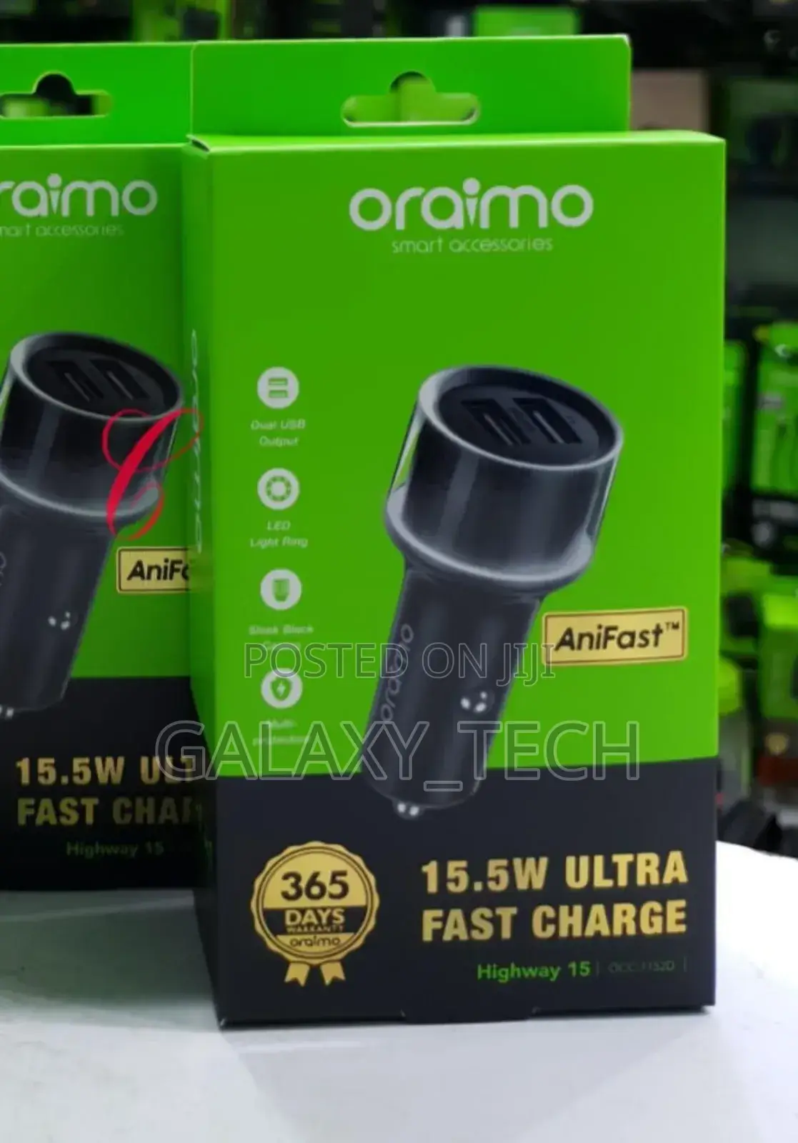 Oraimo Car Charger Adapter 15 Occ-1152d *15.5w* Led Light Ring