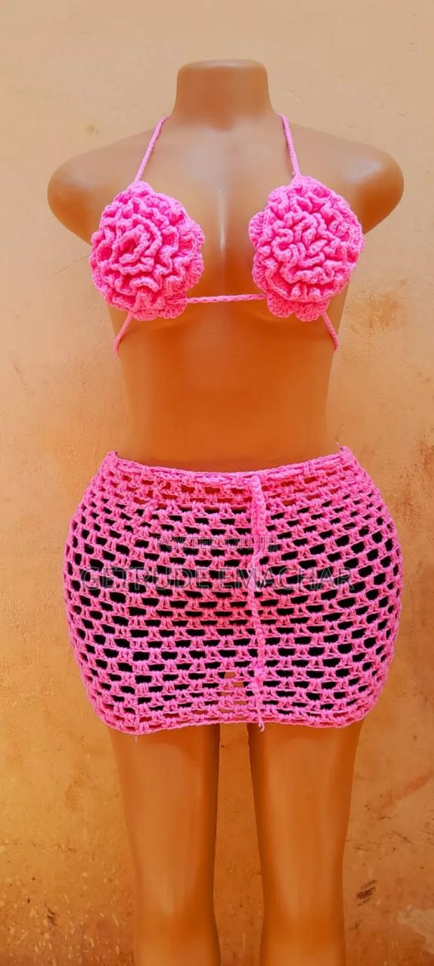 Crochet Beach Wear Three Piece. Skirt and Top and Ruffle Hat - thumbnail 2