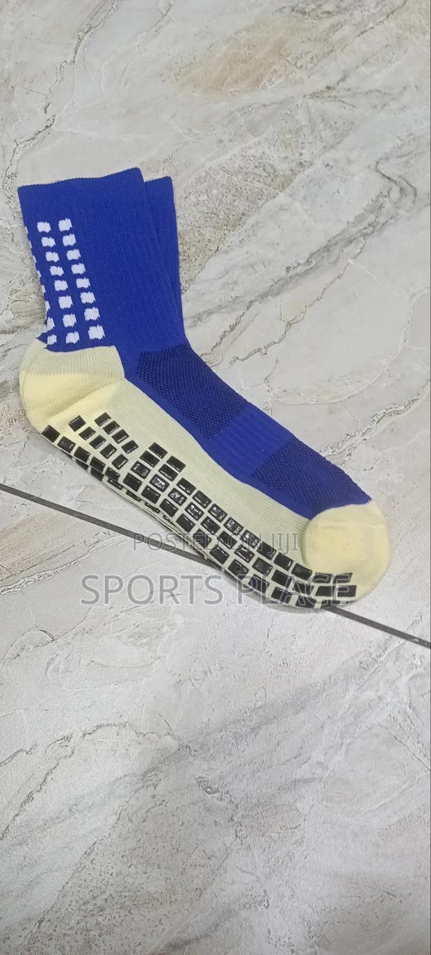Blue Non-Slip Grip Socks Football - main view