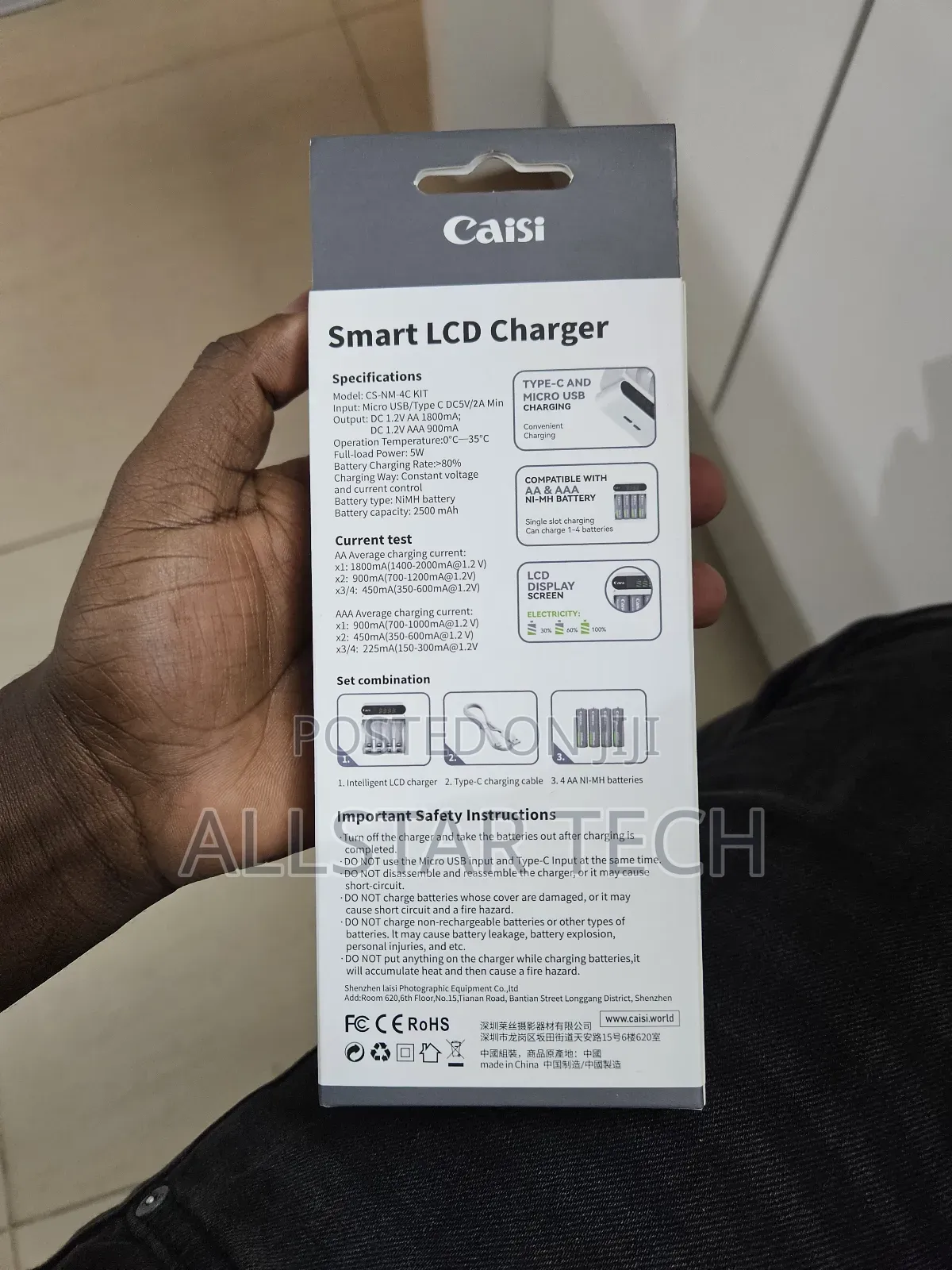 Caisi Aa 2500mah Rechargeable Battery + Type -C Smart Charger