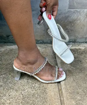 Open Mid -Heel Sandals With Clear Straps Embellished With Diamantes