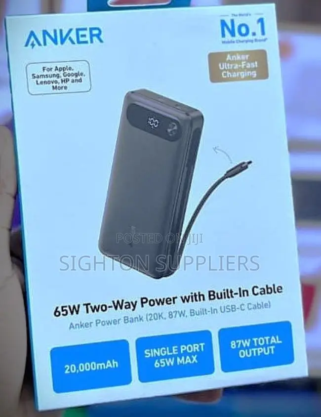 Anker Power Bank 20,000mah Portable Charger With Built-in Usb-C Cable
