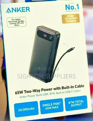 Anker Power Bank 20,000mah Portable Charger With Built-in Usb-C Cable