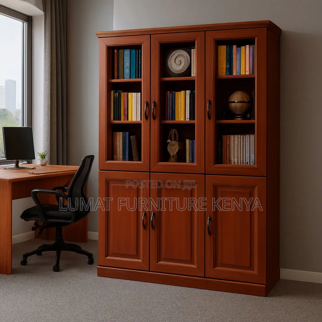 Mahogany Office 3-Door Wooden Cabinet