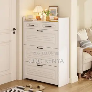 Home Shoe Rack; Narrow Wooden Freestanding Shoe Organizer With Drawers