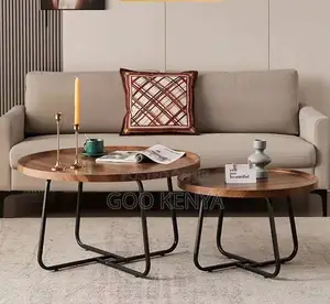 Home Table Set; MDF Nesting Coffee Table Set With Metallic Legs