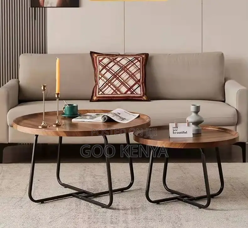 Home Table Set; MDF Nesting Coffee Table Set With Metallic Legs