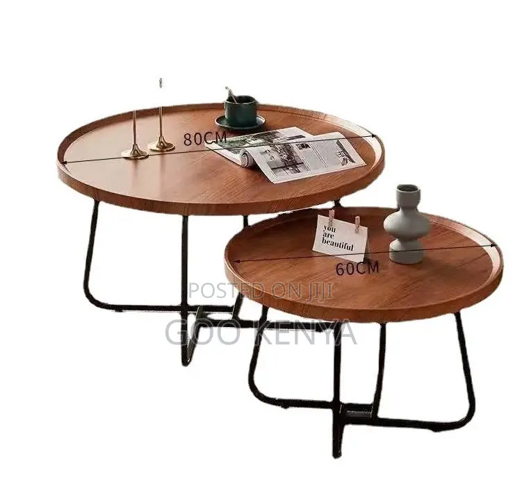 Home Table Set; MDF Nesting Coffee Table Set With Metallic Legs
