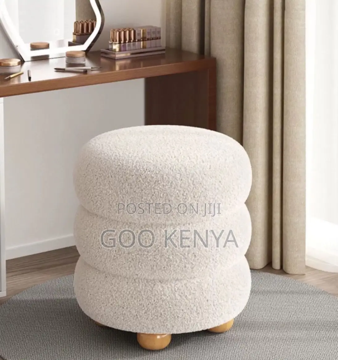 Home Vanity Stool; Round White Ottoman Vanity Stool for Bedroom