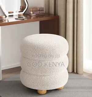 Home Vanity Stool; Round White Ottoman Vanity Stool for Bedroom