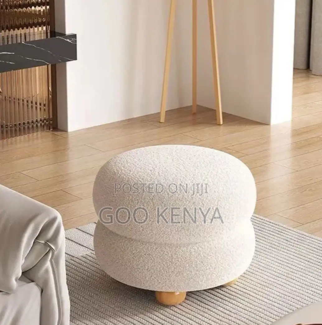 Home Vanity Stool; Round White Ottoman Vanity Stool for Bedroom