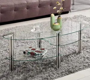 Home Table; Elegant 2-Tier Oval Glass Top Coffee Table