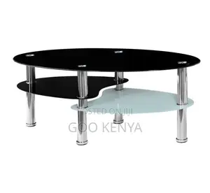 Home Table; Elegant 2-Tier Oval Glass Top Coffee Table