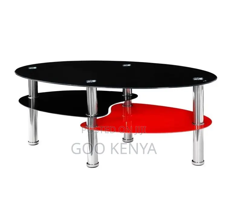 Home Table; Elegant 2-Tier Oval Glass Top Coffee Table