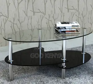Home Table; Elegant 2-Tier Oval Glass Top Coffee Table