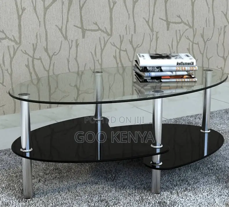 Home Table; Elegant 2-Tier Oval Glass Top Coffee Table
