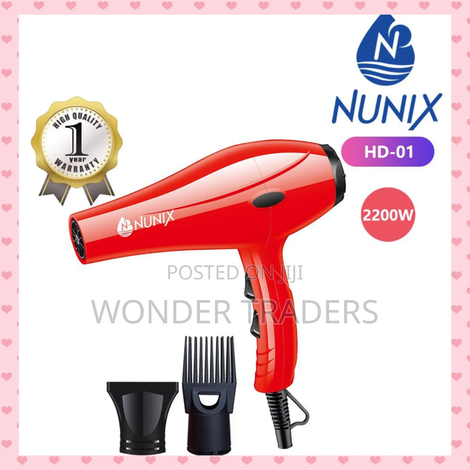 Nunix Hd-01 Professional Hair Dryer ,Smooth and Shiny Results ,2200w