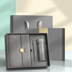 Grey Notebook Pen and Mini Thermos Led Cup Corporate Gift Set