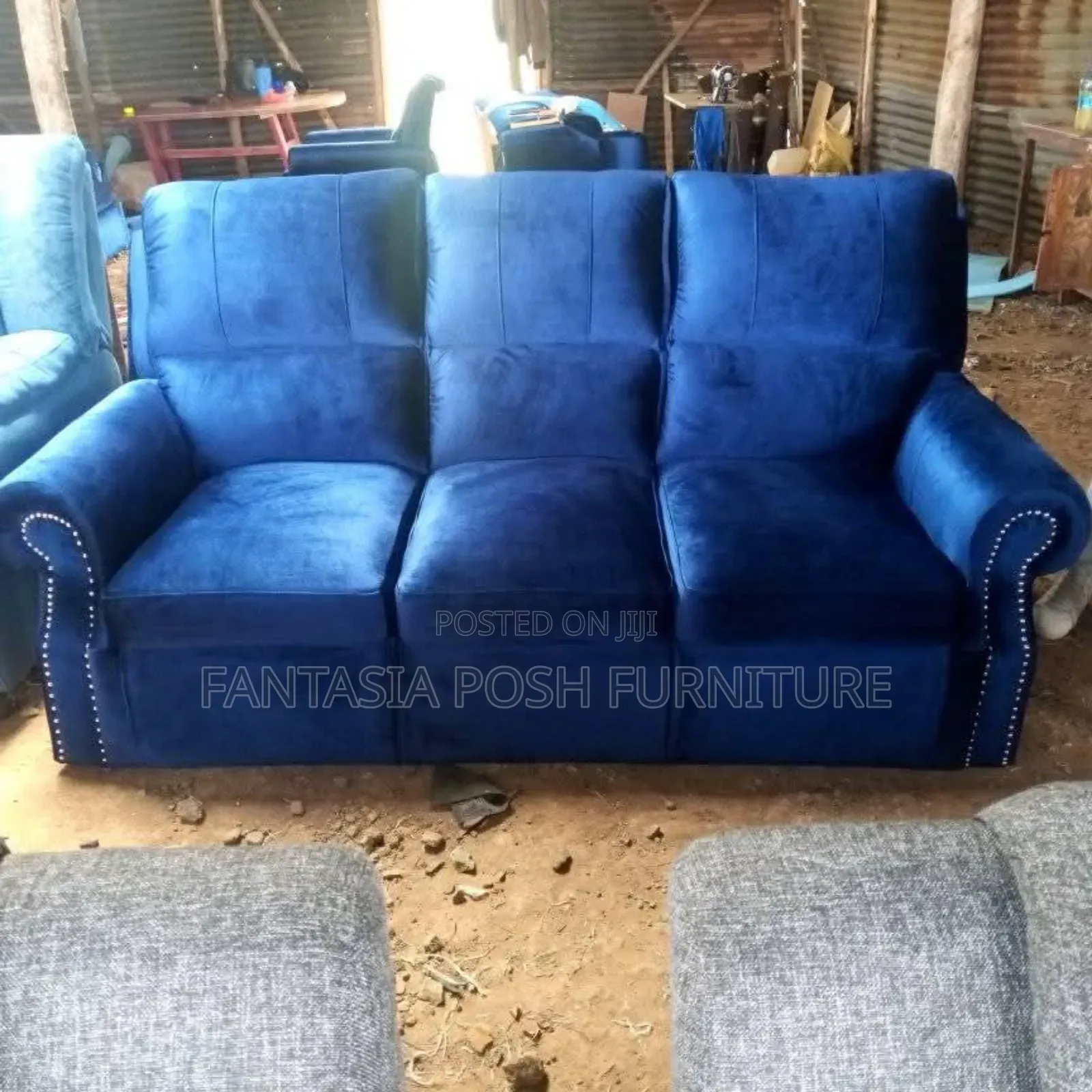 Blue 3-Seater Sofa Available - Free Delivery