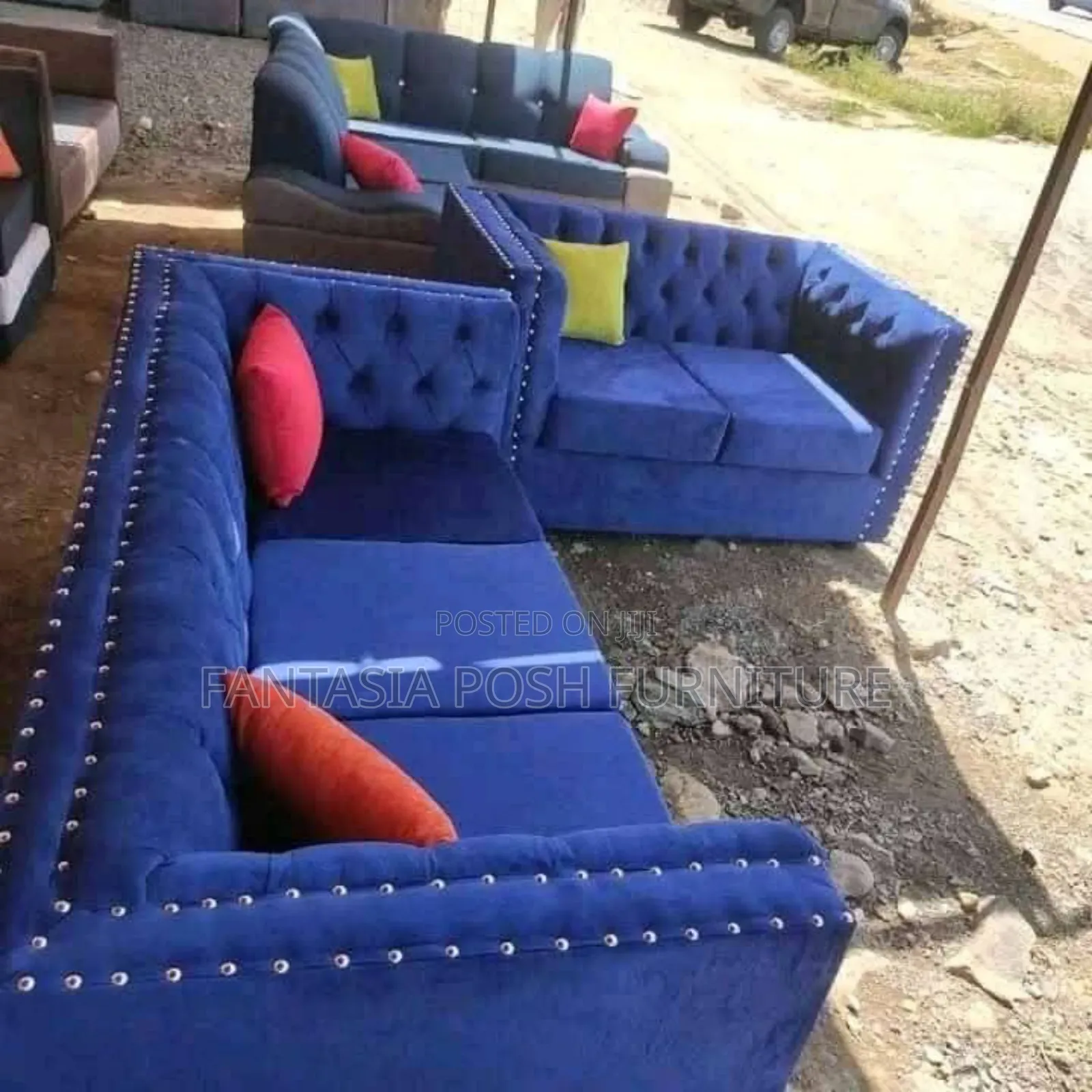 3 + 2 Seater Blue Tufted Sofa - Pay on Delivery