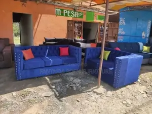 5 Seater Tufted Sofa in Blue Upholstery - Free Delivery