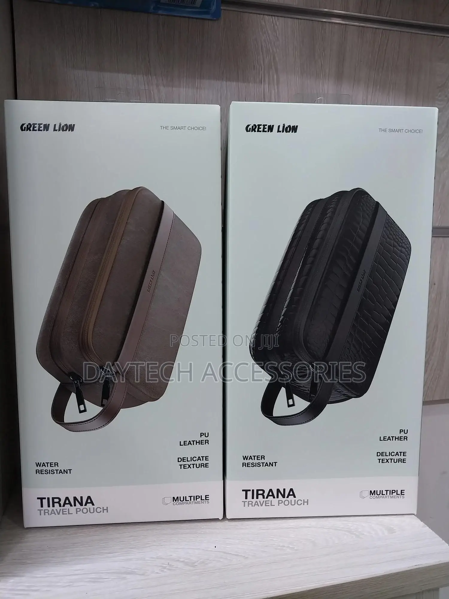The Green Lion Tirana Travel Pouch in Black and Brown Colors.