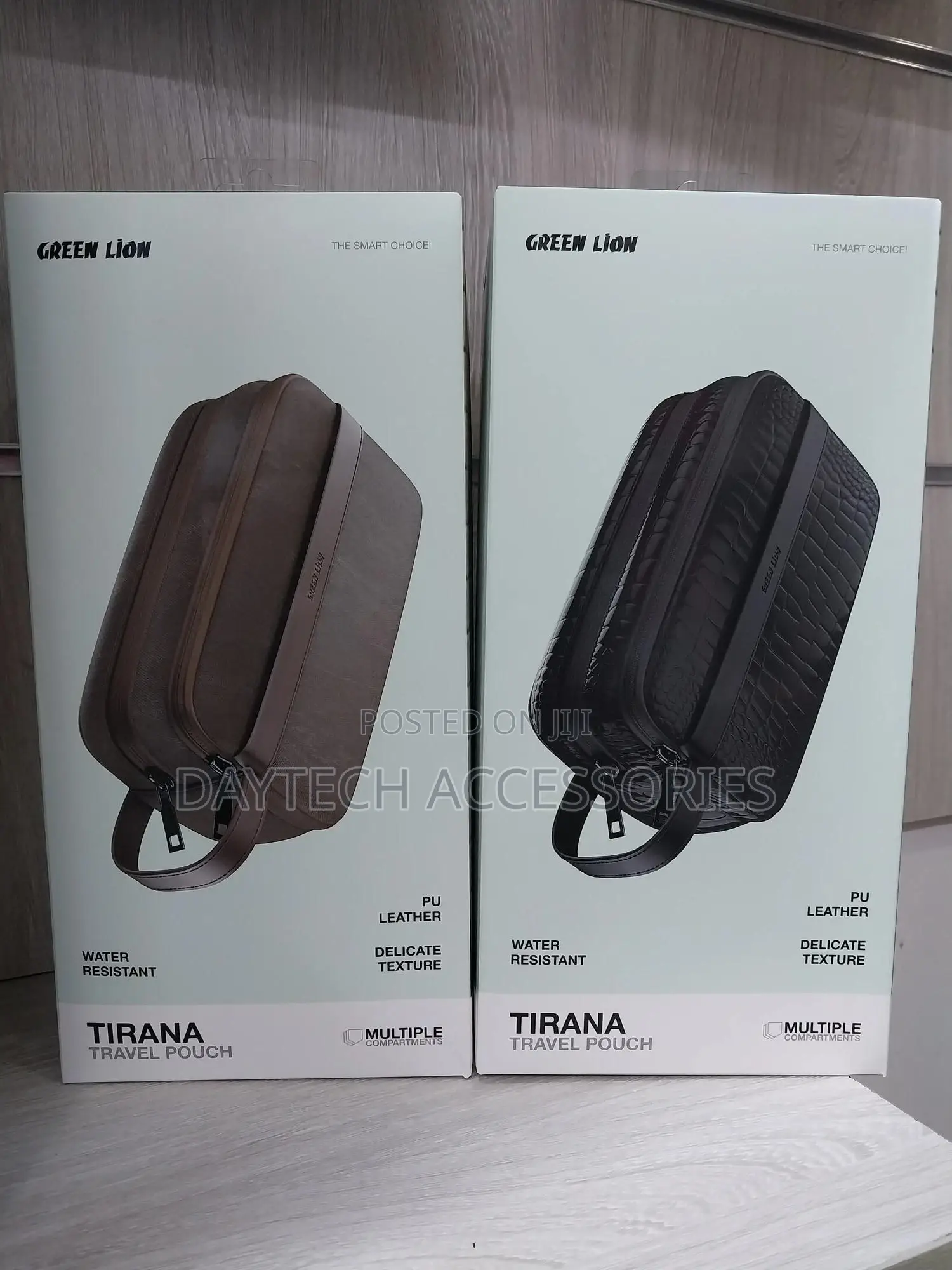 The Green Lion Tirana Travel Pouch in Black and Brown Colors.